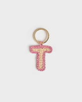 Natural Raffia Letter T Charm Keyring |