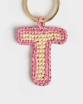 Natural Raffia Letter T Charm Keyring |