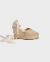 Espadrillas con Zeppa e Scollo a Cuore in Pelle Scamosciata |