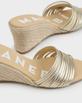 Espadrillas Mule con Zeppa e Fasce Multiple in Pelle Metallizzata |