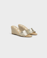 Espadrillas Mule con Zeppa e Fasce Multiple in Pelle Metallizzata |