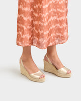 Metallic Leather Slingback Wedge Espadrilles |