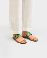 Cotton Bandana & Leather Toe Ring Sandals - Women’s Sandals | 