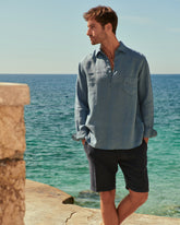 Washed Linen Nassau Polo Shirt - K14NS - Navy Blue (Indigo) (NEW) | 