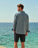 Washed Linen Nassau Polo Shirt - K14NS - Navy Blue (Indigo) (NEW) | 