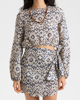 Printed Linen Azul Skirt - Women’s Skirts | 