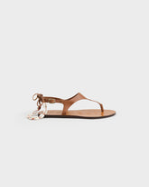 Leather Thongs Sandals With Shell Anklet - Women’s Sandals | 