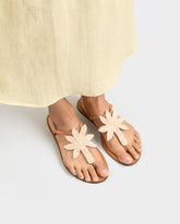 Leather & Raffia Thongs Sandals - Women’s Sandals | 