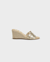 Metallic Leather Multi Bands Mule Wedge Espadrilles - Wedge Espadrilles | 