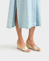 Metallic Leather Multi Bands Mule Wedge Espadrilles - Wedge Espadrilles | 